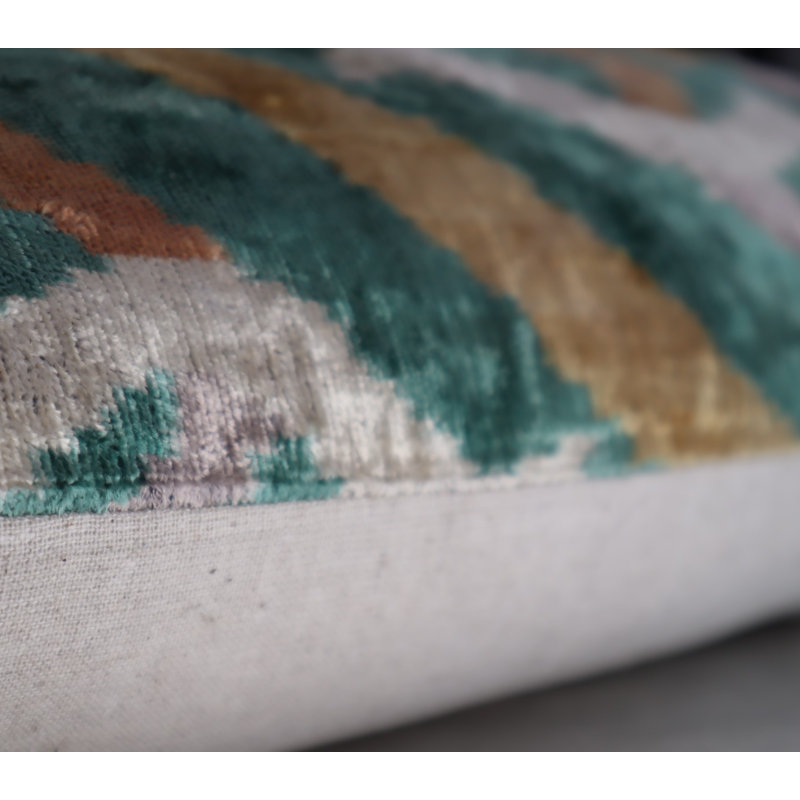 Velvet Lumbar Pillow Cover & Insert, Green/Beige/Teal Geometric 3