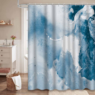 Blue Modern Abstract Brush Stroke Art Shower Curtain with 12 Hooks