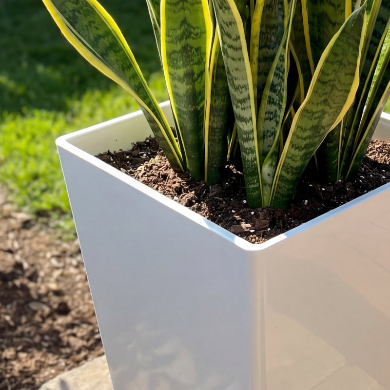 Set of 2 Tall Outdoor Planters, Square Flower Plant Pot – Indoor/Outdoor Taper Planters Ideal for Patio and Entryway, White