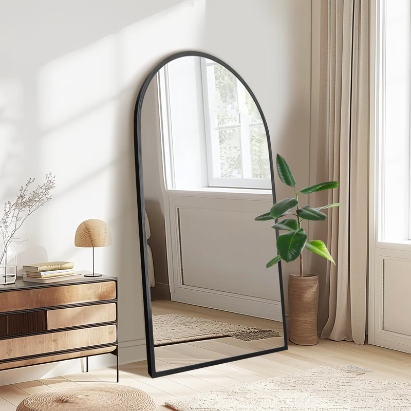 Grand miroir de plancher arqué pleine longueur, 67 po x 39 po, Noir