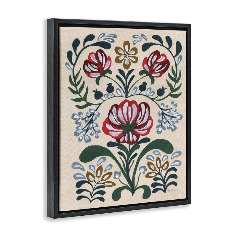 «Boho Folk Florals», art mural encadré sur toile, Cadre flottant noir de jais, H 21 po x l 17 po