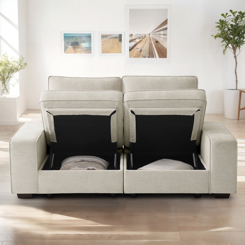Upholstered  Modular Sofa, 33" H x 73" W x 32" D, Beige, 2