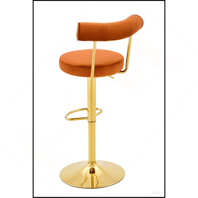 Chaise de bar pivotante rembourrée en velours doux avec pieds dorés électrolytiques - Tabouret de bar pour salle à manger, salon, café et réception (orange rouillé, ensemble de 2)