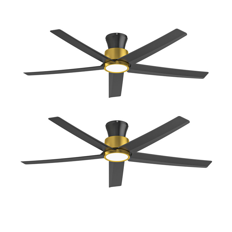 2pcs 52-inch Elvert Flush Mount Ceiling Fan With Led Lights Black Gold, Black Gold, Black
