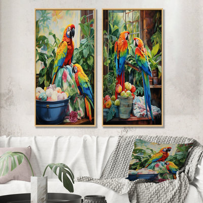 «Red Parrot Paradise I», ensemble de 2 reproductions d'art sur toile