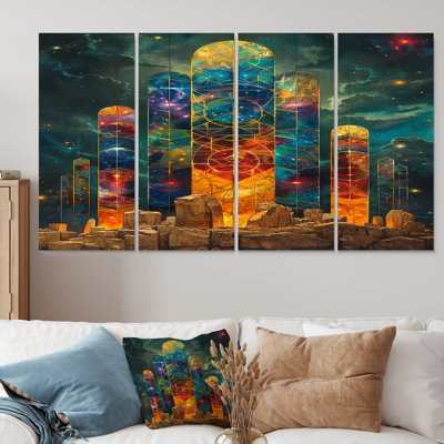 Crystal Pillar Ancient Mystery - Space Landscapes Wall Art Canvas 4 Piece