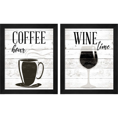 «Coffee Hour & Wine Time» par SD Graphics Studio, art encadré (ensemble de 2)