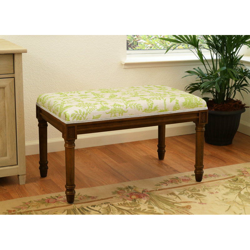 Banc en bois massif Cambel, Noyer / vert chartreuse