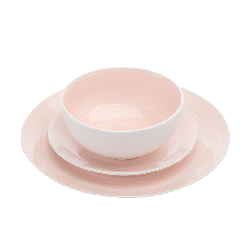 Spiral 12 Piece Dinnerware Set, Service For 4, Pink