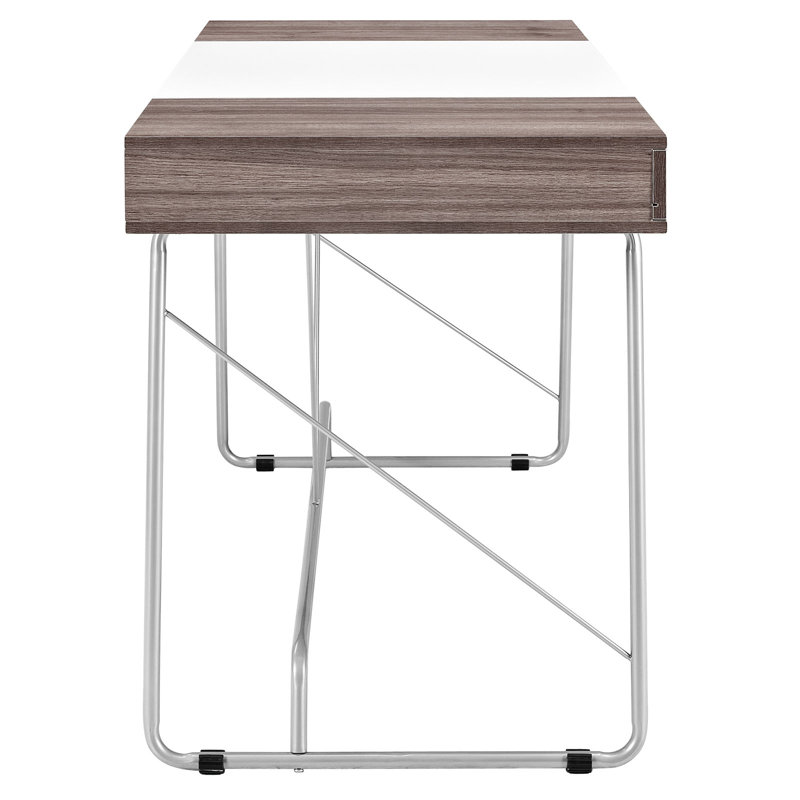 Birch and White Dual-Tone Office Desk with Storage Drawers