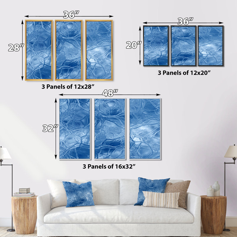 Blue Ice Structures - ensemble d'art mural moderne sur toile 3, Noir, L 36 po x H 28 po