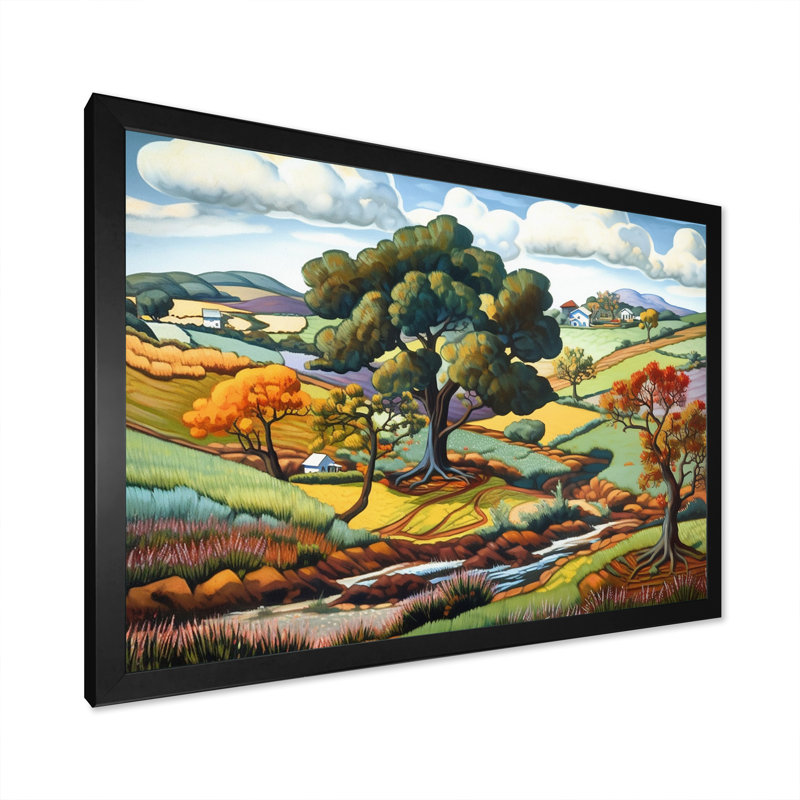 Peinture d'automne «Mountain Beauty Serenity», H 16 po x l 32 po x P 1 po, Cadre simple noir