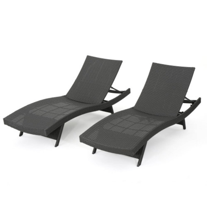 Chaise longue d'extérieur en osier pour piscine et jardin Salem, Gris, 2
