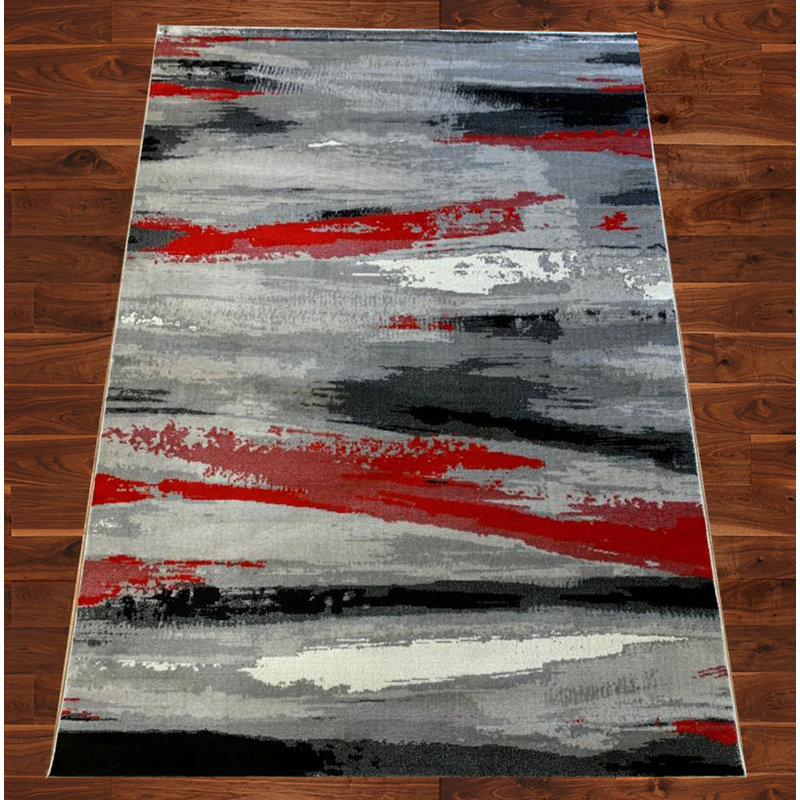 Tapis gris / rouge touffeté Marilyn, Rectangle 4 pi x 6 pi