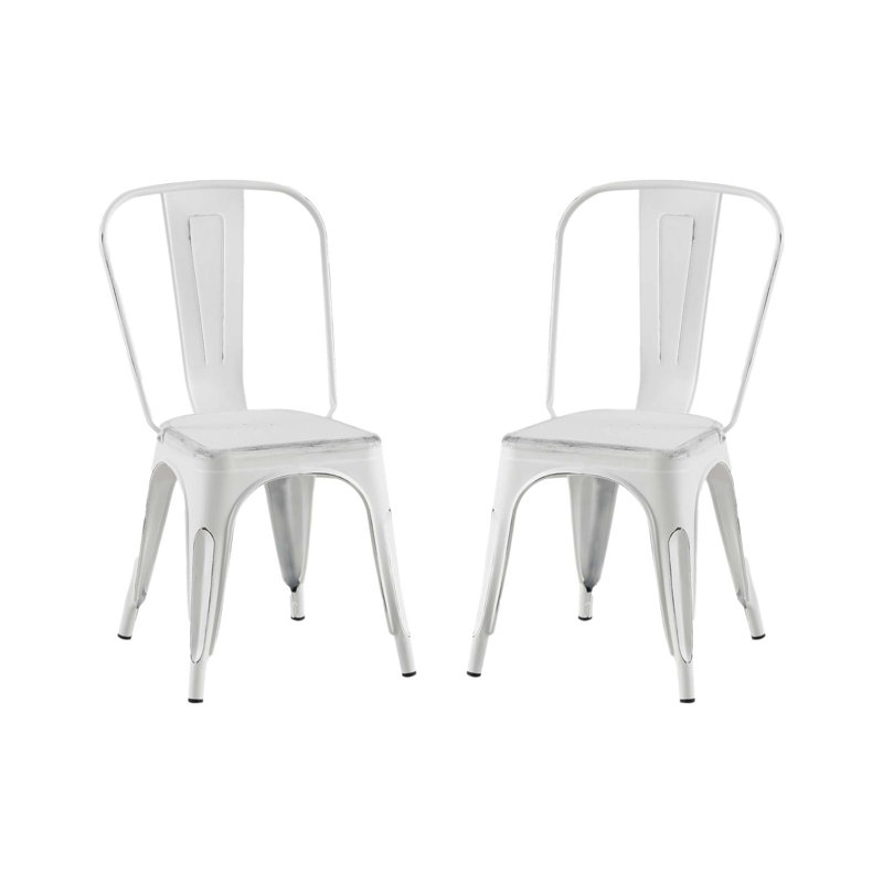 Set Of 2 Sanded Matte Industrial Metal Dining Chairs With 18 Inch Seat Height, Stackable And Durable For Indoor And Outdoor Use