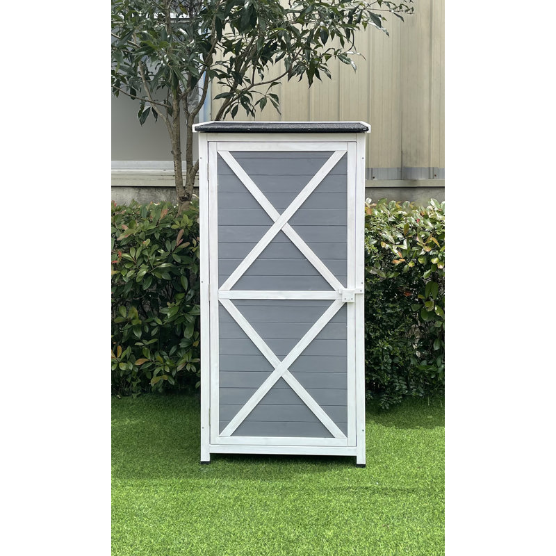 Gray Fir Wood Outdoor Storage Shed with Shelves