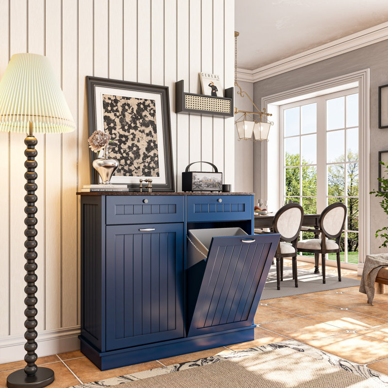 Armoire poubelle inclinable en MDF pour cuisine fonctionnelle bleue
