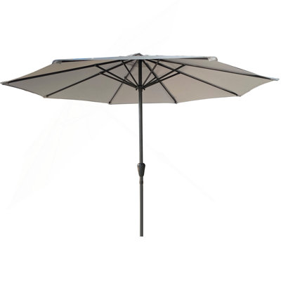 Parasol de patio extérieur en aluminium 9 ', parasol de table d'extérieur, parasol de marché avec 8 nervures robustes, protection UV 50+, manivelle parfaite pour le patio, la plage, le jardin - gris sans base