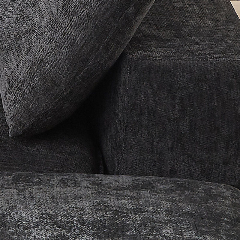 Soneson 4-Piece U-Shaped Chenille Sectional Modular With Two Ottoman, Black Chenille