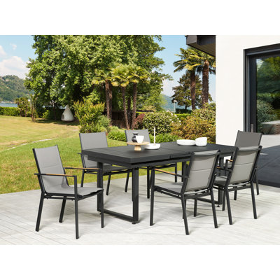 Kwmaine 6 - Person Patio Dining Set with Extendable Rectangular Table , Cushions Included