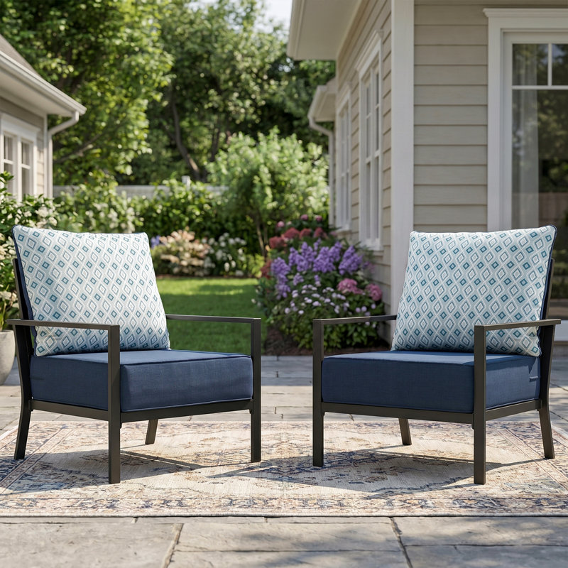 Ensemble de coussin d'assise et de dossier en polyester résistant aux intempéries Deb, 4, L 24 po x P 24 po, Bleu