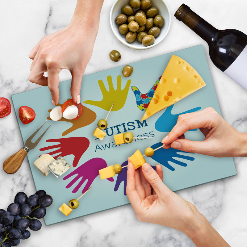 Ambesonne Autism Cutting Board Large Size Hands Symbolizing Support Multicolor