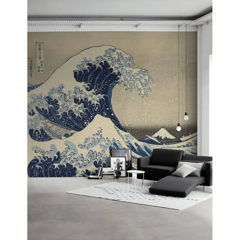 Murale de dessin de vagues rétro Meridan, L 35 po x l 55 po