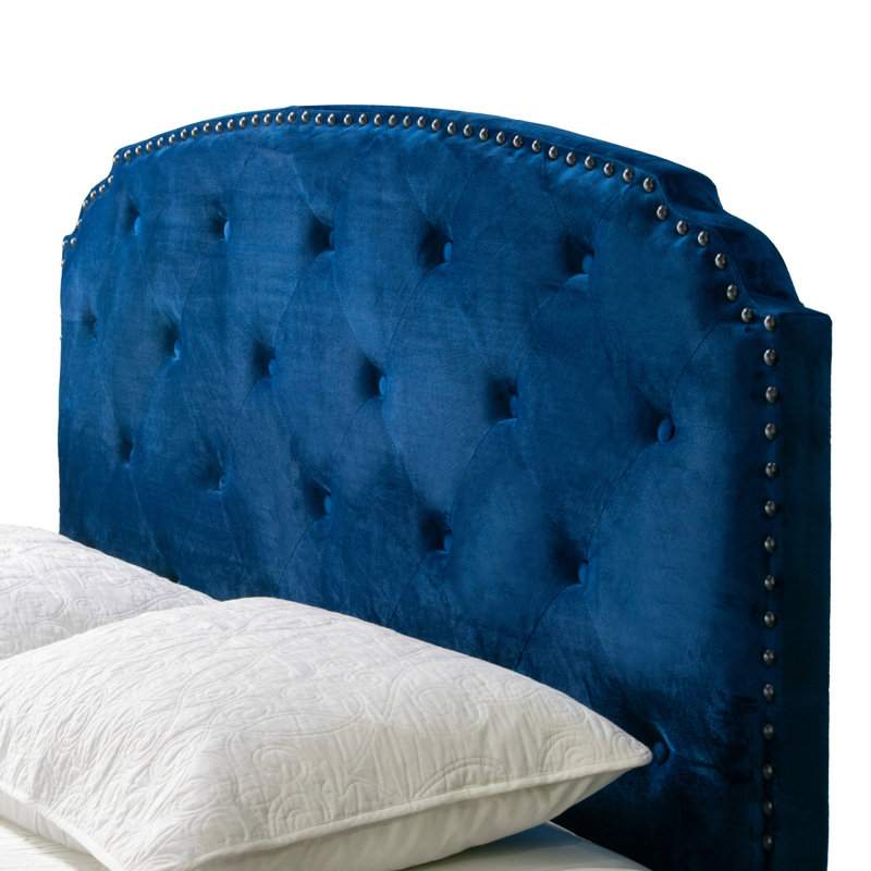 Upholstered Standard Bed, Blue Velvet
