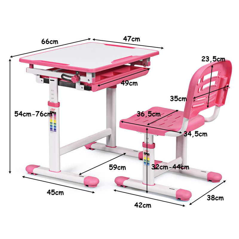 Erico 66cm Art Desk Chair Set, White/Pink