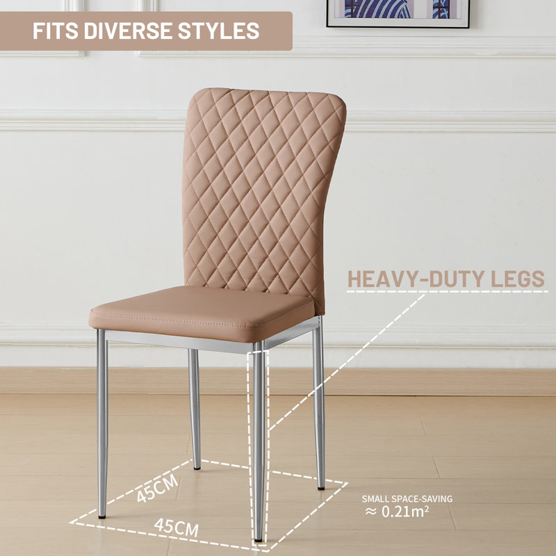 Modern Faux Leather Upholstered Dining Chair with Tufted High Back and Silver Electroplated Leg, Latte Faux Leather, 6