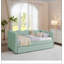 Lit de jour en vichy douillet avec couchette, port USB et conception adorable en forme de vague, aucun sommier nécessaire, tissu en lin-121317065