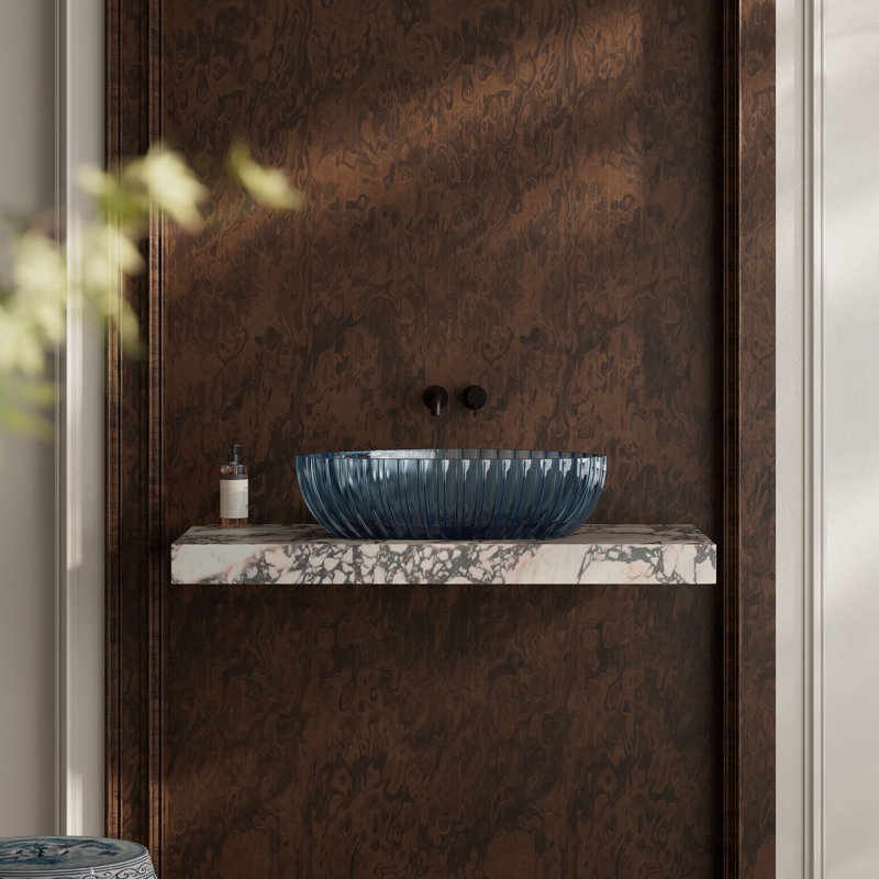 Lavabo de salle de bain triangulaire cannelé en résine 24 po x 16 po MonBlari, Bleu