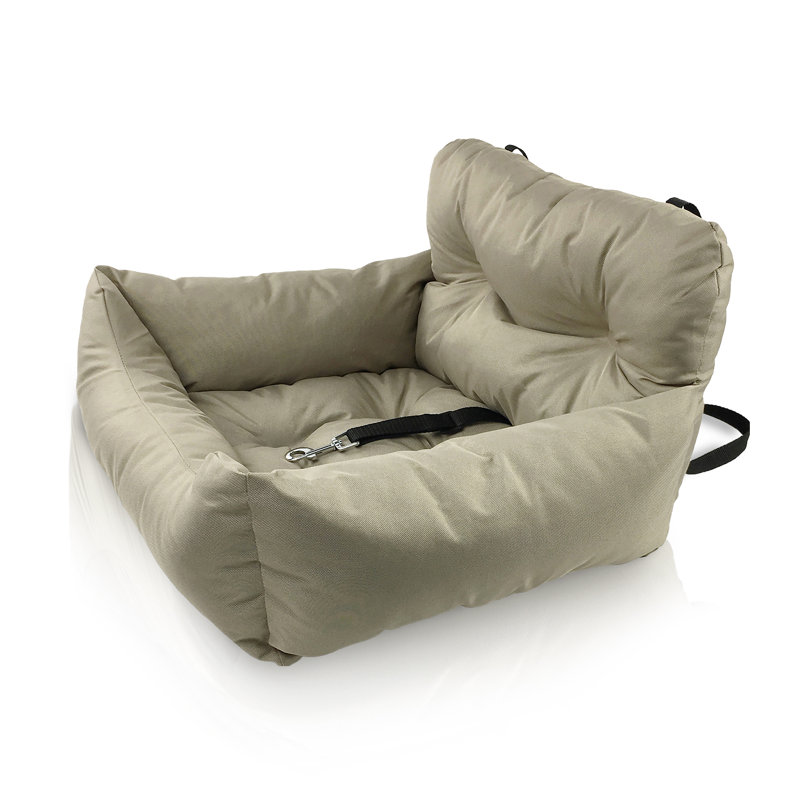 Sheard Seat Belt Compatible Travel Pet Bed, Small (20" W x 14" D x 11" H), Khaki