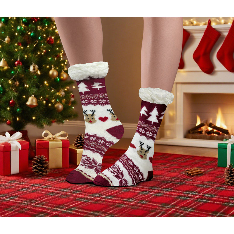 3Pk Cosy Thermal Fleece Lined Fun Xmas Socks Nordic Or Penguins