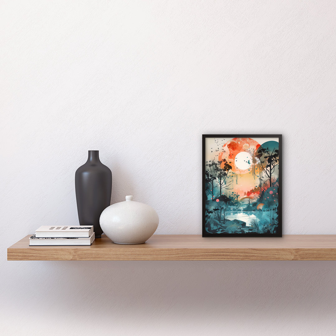 Lakeside Forest Landscape Peaceful Sunrise - Single Picture Frame Print