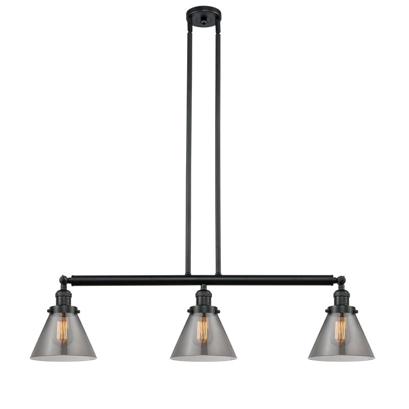 Morgan 3 - Light Kitchen Island Pendant, Matte Black, Plated Smoke, 6 Watt Vinage LED Bulb
