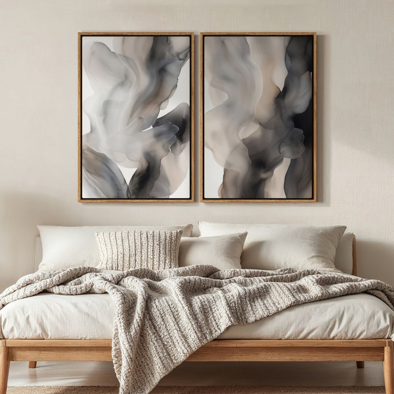 Framed Canvas Wall Art - Vintage Abstract Wall Prints for Bedroom - 2 panels, Natural, 24" H x 16" W