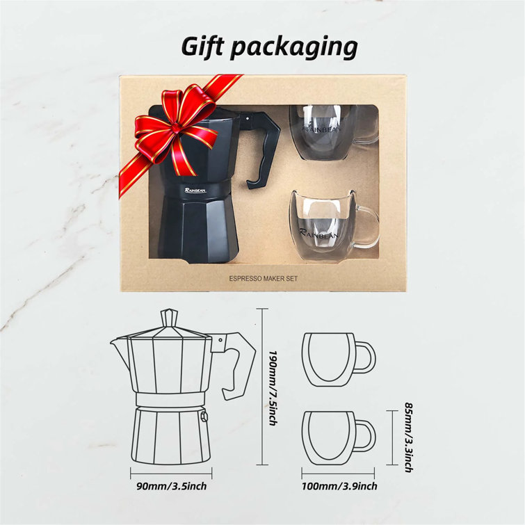 Onewell Stovetop Coffee Maker , Classic Coffee Maker , Italian Coffee Maker  Espresso Gas Or Electric Aluminum Gift Package With 2 Cups (12 OZ / 35)