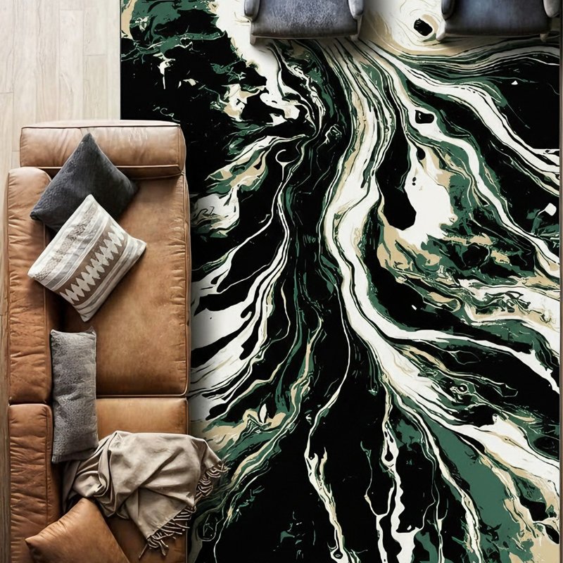 Galaxy Series Abrstract Black/Gray/Ivory/Beige Area Rug, Rectangle 5'3" x 7'3"