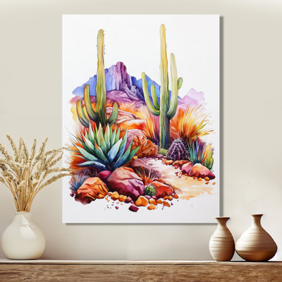 Watercolor Navarro Cactus In Utah - Floral Metal Wall Art, Floral Cactus Metal Print