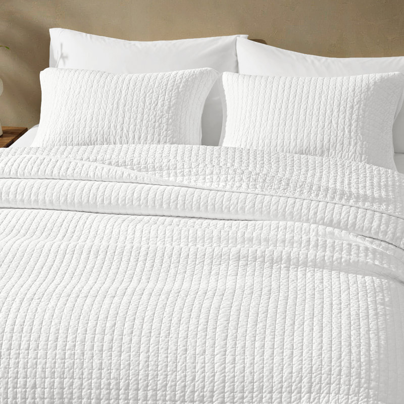Ensemble de courtepointe en jersey 100% coton Wonderful, Courtepointe pour grand lit + 2 taies décoratives, Blanc