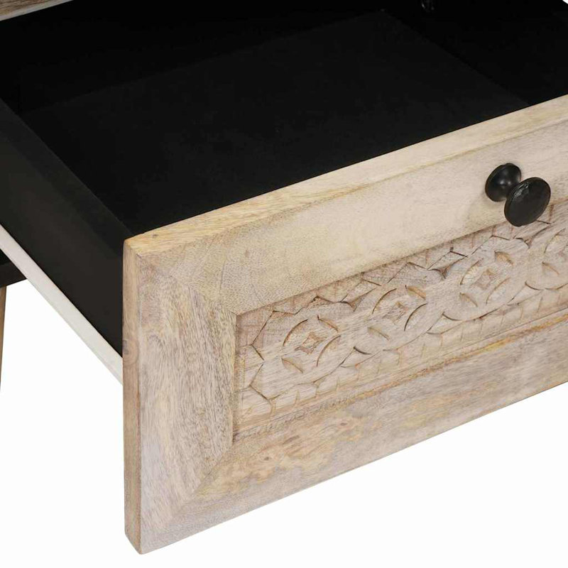 40cm W Solid Wood Bedside Table, Beige