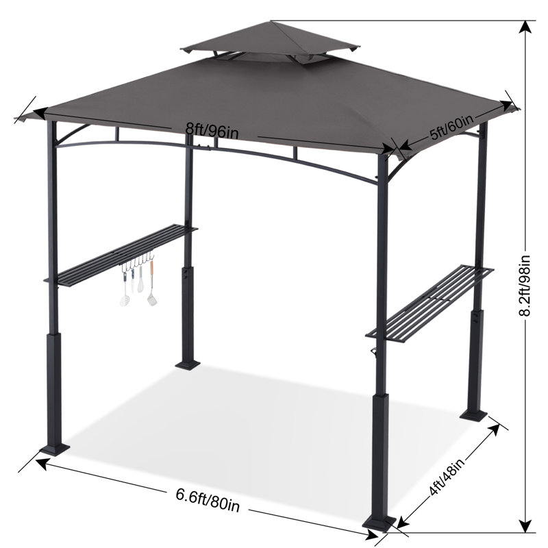 8 pi L 5 pi. D Pavillon de jardin en acier avec dessus ventilé, Gris