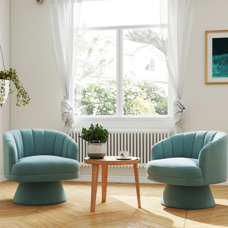 Murrow Velvet Swivel Barrel Chair(Set of 2), Blue