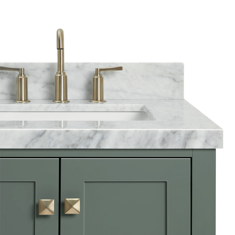 Cambridge 37'' W Single Vanity, Carrara Marble, Vintage Green, Rectangular