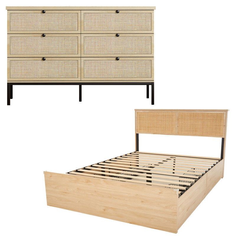 Ensemble de chambre à coucher Boho, Grand lit, 2 Pcs: Bed, Dresser