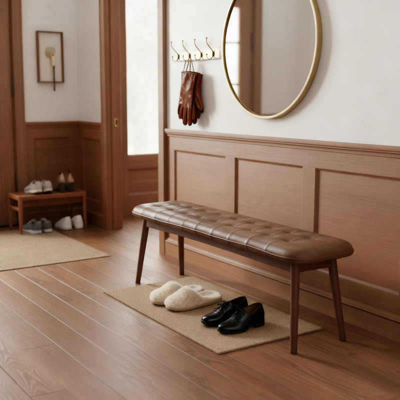 Banc de salle à manger moderne et élégant en similicuir rembourré, Brun