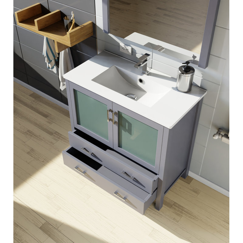 Volez 36 in W x 18.25 in D Dark Grey Single Bath Vanity