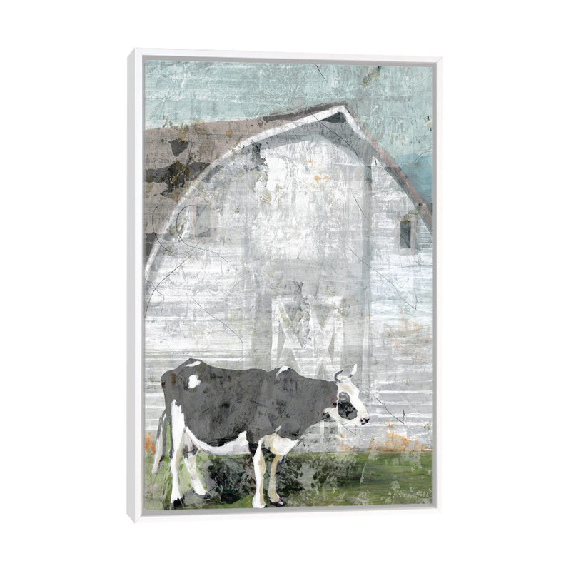 Barn with Cow 1 Piece Wall Art on Canvas, 66.04 cm H x 45.72 cm W, White Floater Frame
