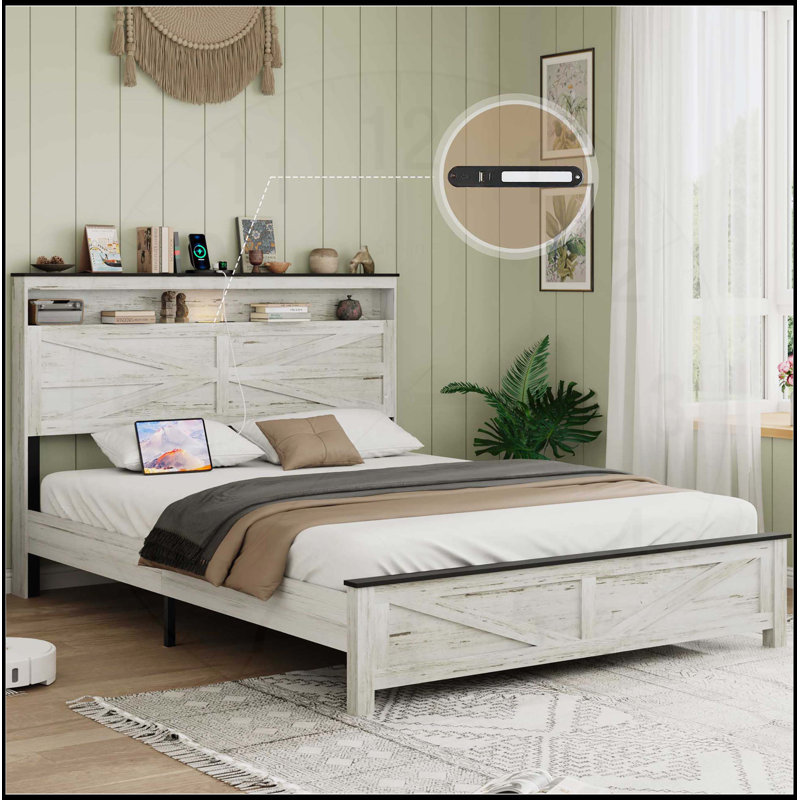 Base de lit entièrement flottante avec lumières DEL et station de charge, lit plateforme à coussin avec tête de lit et rangement caché, aucun sommier nécessaire, blanc